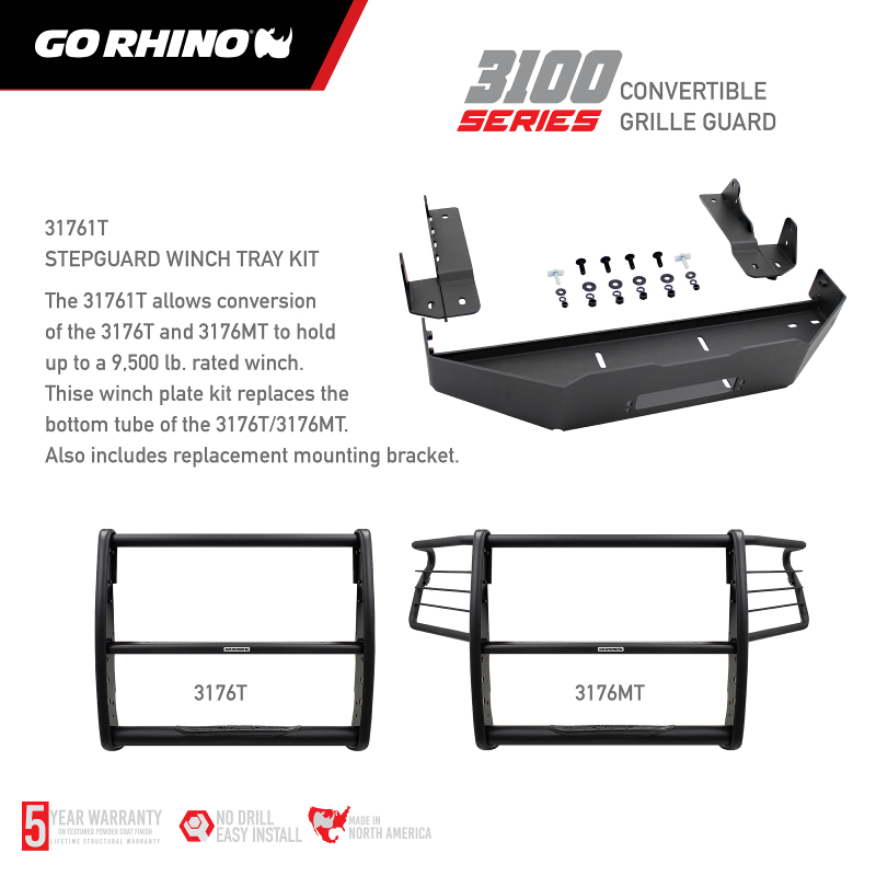 Chevrolet Silverado 1500 Grille Guard - Front - Go Rhino - 3000 Extreme Series StepGuard - Textured Black - `19-`20